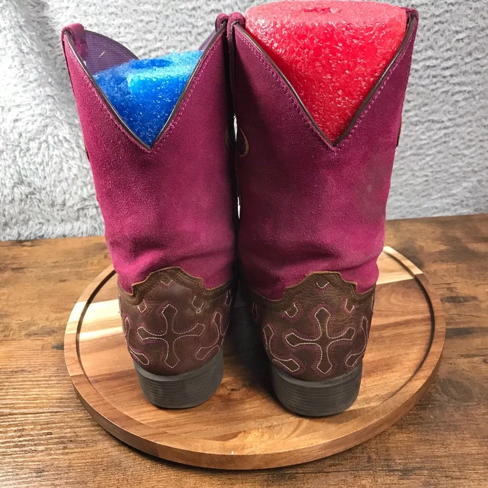 Ariat Crossroads Boots Girls 5.5 Womens 7 Fuschia Suede Cross Embellish Cowgirl